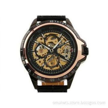 Vintage Wrist Mens Automatic Watch Leather Band , Hollow Di